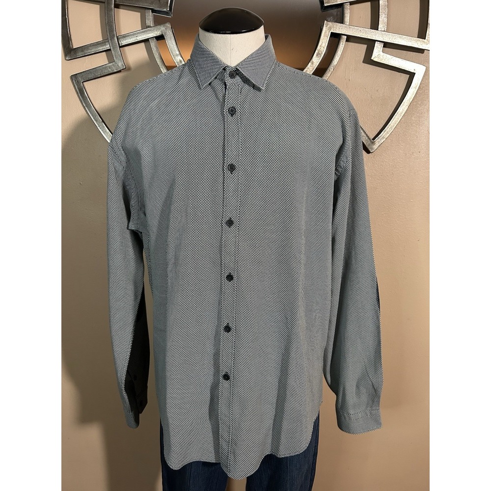 Zara Man Black Long Sleeve Slim Fit Button Down Shirt Elbow Patches XL Geometric